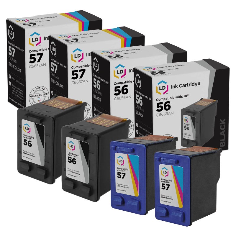 LD Products Remanufactured Ink Cartridge Replacements for HP 56 C6656AN & HP 57 C6657AN (2 Black, 2 Color, 4-Pack) Compatible with Deskjet 450 450cbi 450ci 450wbt 5150 5150v 5150w 5151 5550 5550v - Image 1